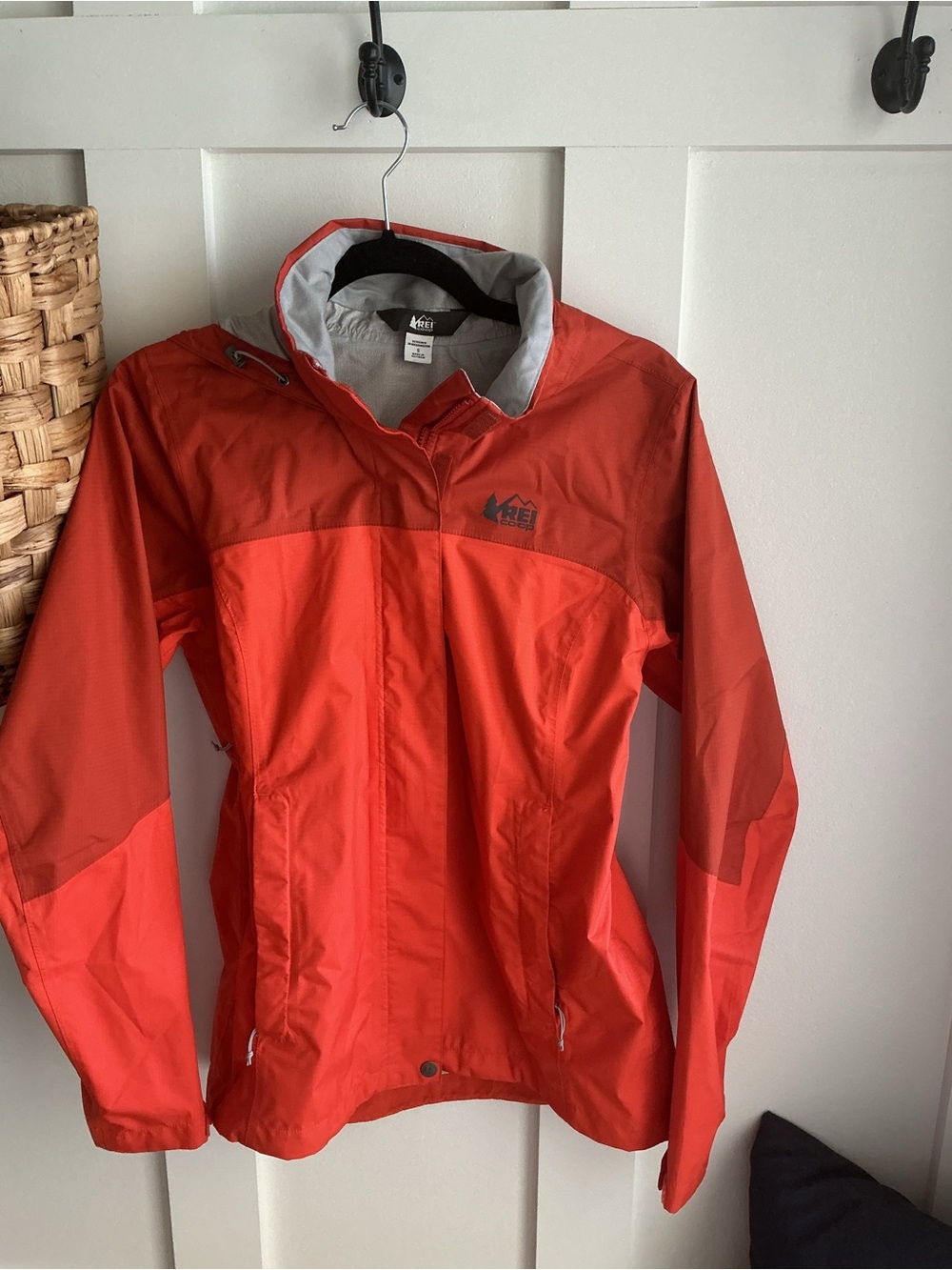 REI Red Hooded Shell Jacket with Gray Lining
